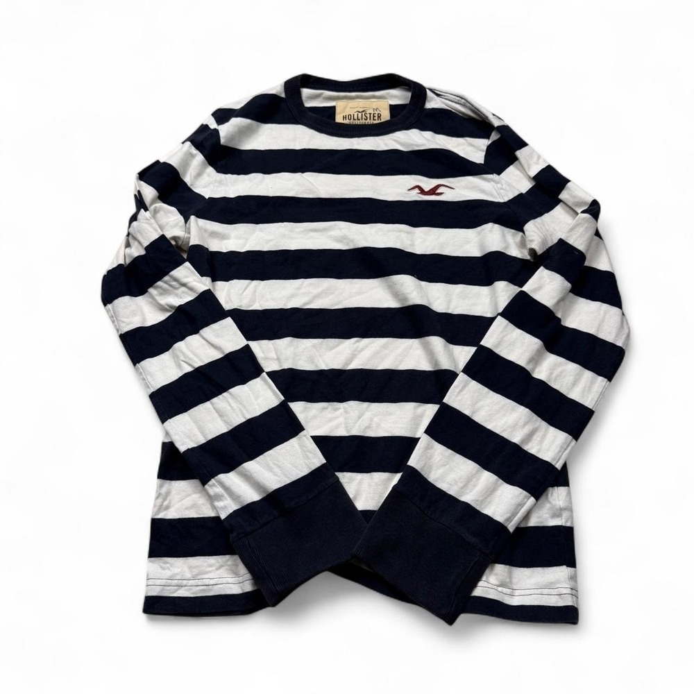 Hollister y2k embroidered white navy striped vtg 2000s long sleeve shirt size sm